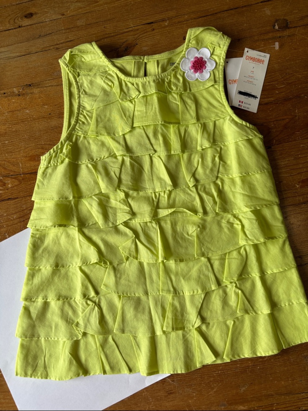 Gymboree Neon Yellow Ruffle Tank with Flower Patch
